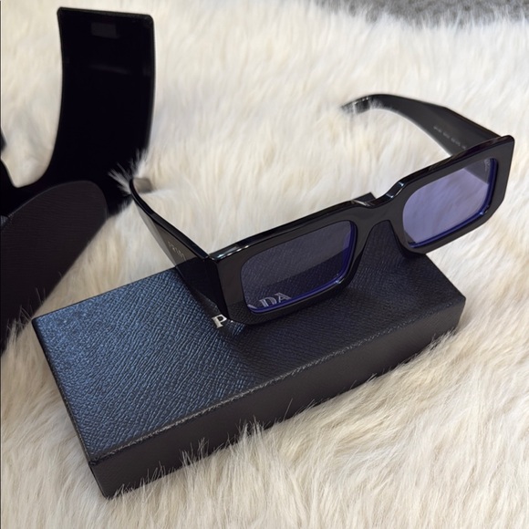 Prada Black and Blue Rectangular Sunglasses - Picture 1 of 8